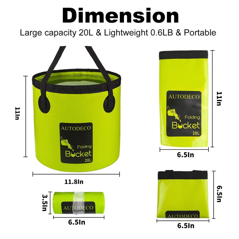AUTODECO Collapsible Bucket 5 Gallon Container Folding Water Bucket Portable Wash Basin for Camping Fishing Travelling Outdoor Gardening Green 1Pcs 20L - Image 3